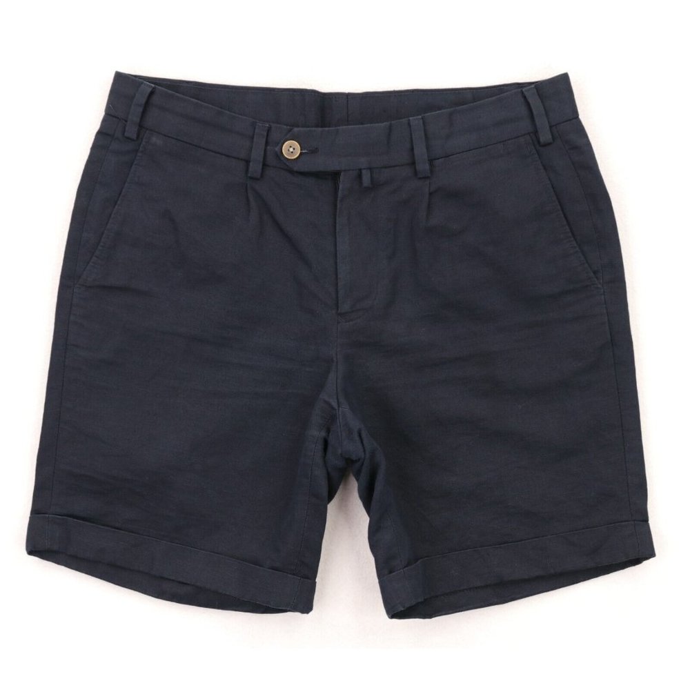 Suitsupply Shorts Men's sz 28 Navy Blue Bennington Linen Cotton Single Pleated